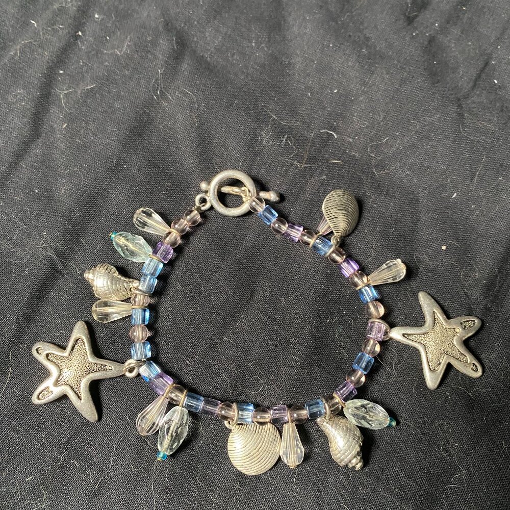 Starfish Beaded Bracelet Michigan Metal Shells Beach Pink Blue Hook and Eye
